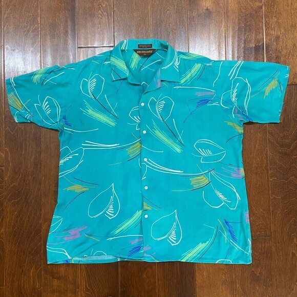 Moss Creek Trader Vintage 80s Abstract Teal Button Down Shirt Men's Size XL - Picture 3 of 7